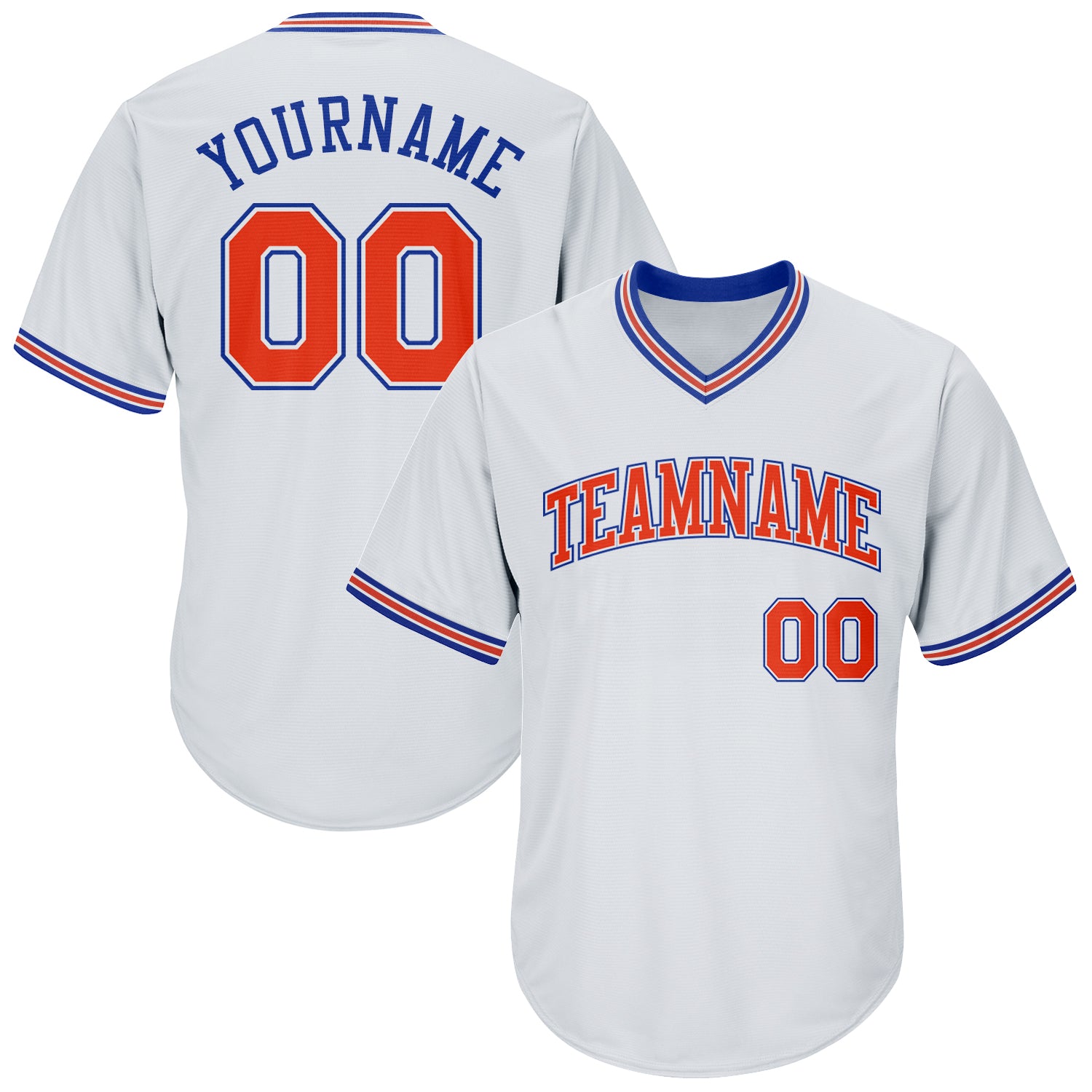 Personalized Authentic Baseball Jersey Shirt - White Orange-Royal Throwback Rib-Knit Design Personalized White Orange-Royal