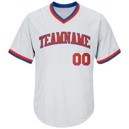 Custom Authentic Throwback Baseball Jersey Shirt with Personalized Name & Number - White Orange-Royal Rib-Knit Design Personalized