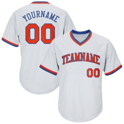 Custom Authentic Throwback Baseball Jersey Shirt with Personalized Name & Number - White Orange-Royal Rib-Knit Design Personalized