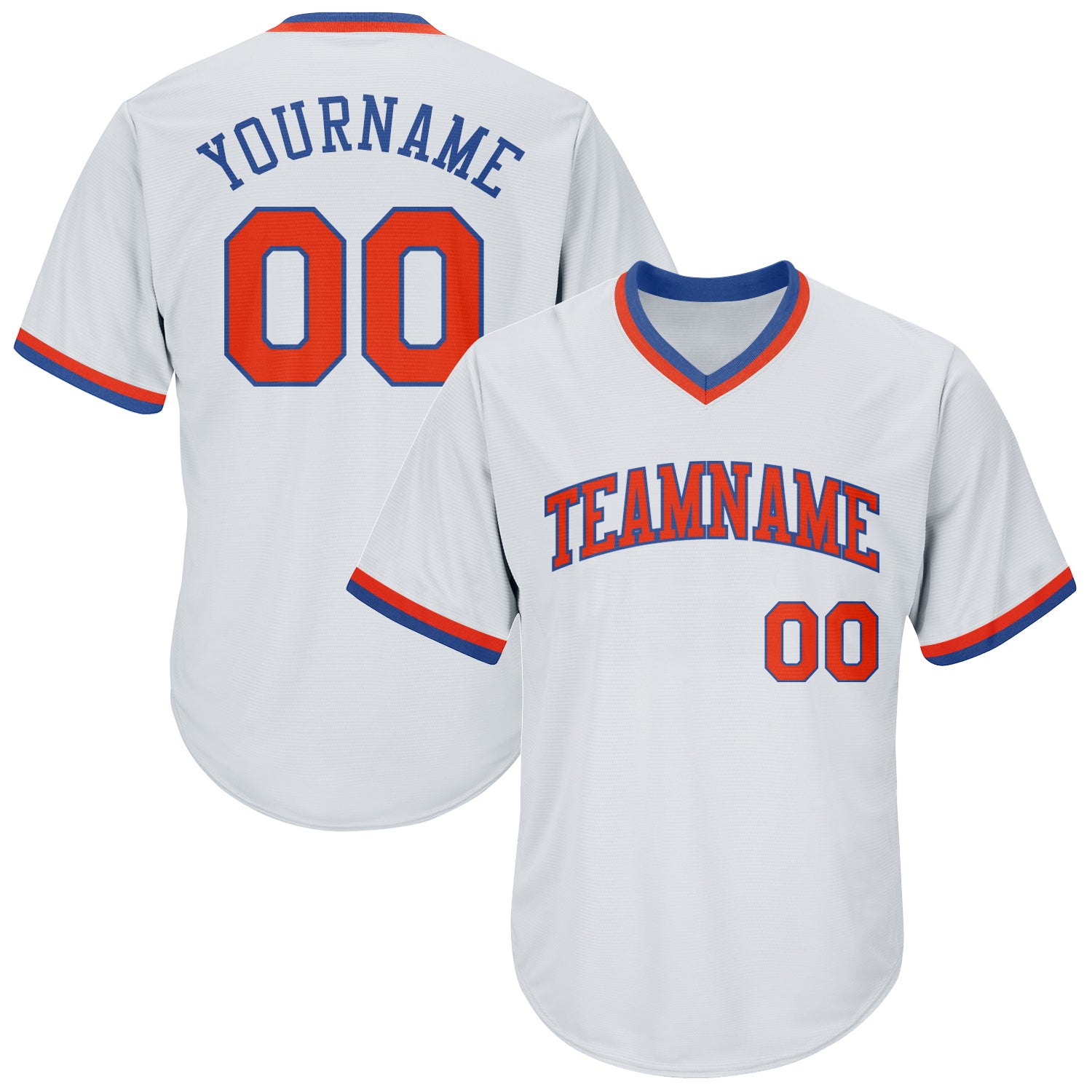 Custom Authentic Throwback Baseball Jersey Shirt with Personalized Name & Number - White Orange-Royal Rib-Knit Design Personalized