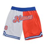 Personalized Custom Basketball Shorts with Team Name and Number - White Orange-Royal Authentic Throwback Split Design Personalized