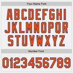 Personalized Two-Tone Varsity Letterman Bomber Jacket in White Orange-Royal Full-Snap Personalized White Orange-Royal Bomber