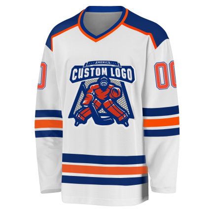 Personalized Hockey Jersey - White Orange-Royal Team Colors, Customizable for Fans Personalized White Orange-Royal Hockey