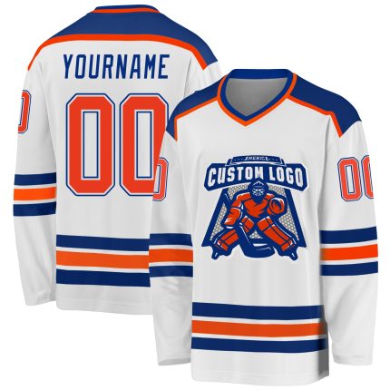 Personalized Hockey Jersey - White Orange-Royal Team Colors, Customizable for Fans Personalized White Orange-Royal Hockey