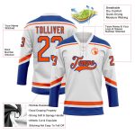 Custom Name and Number Hockey Jersey - Personalized Orange-Royal Lace Neck Team Jersey Personalized White Orange-Royal Hockey