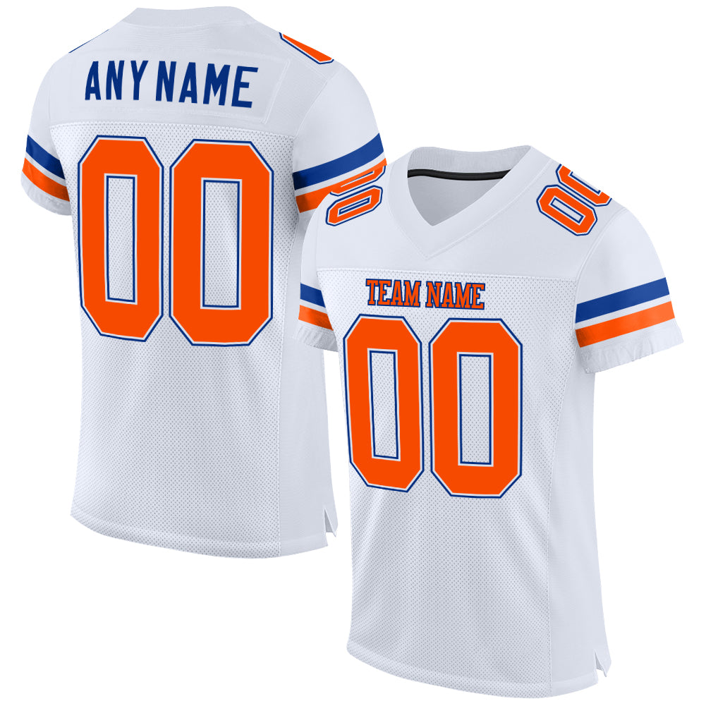 Custom Name and Number Personalized Orange-Royal Mesh Football Jersey - Authentic Team Jersey Personalized White Orange-Royal