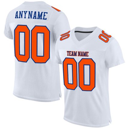 Personalized Authentic Football Jersey in White Orange-Royal Mesh Personalized White Orange-Royal Mesh Authentic Football