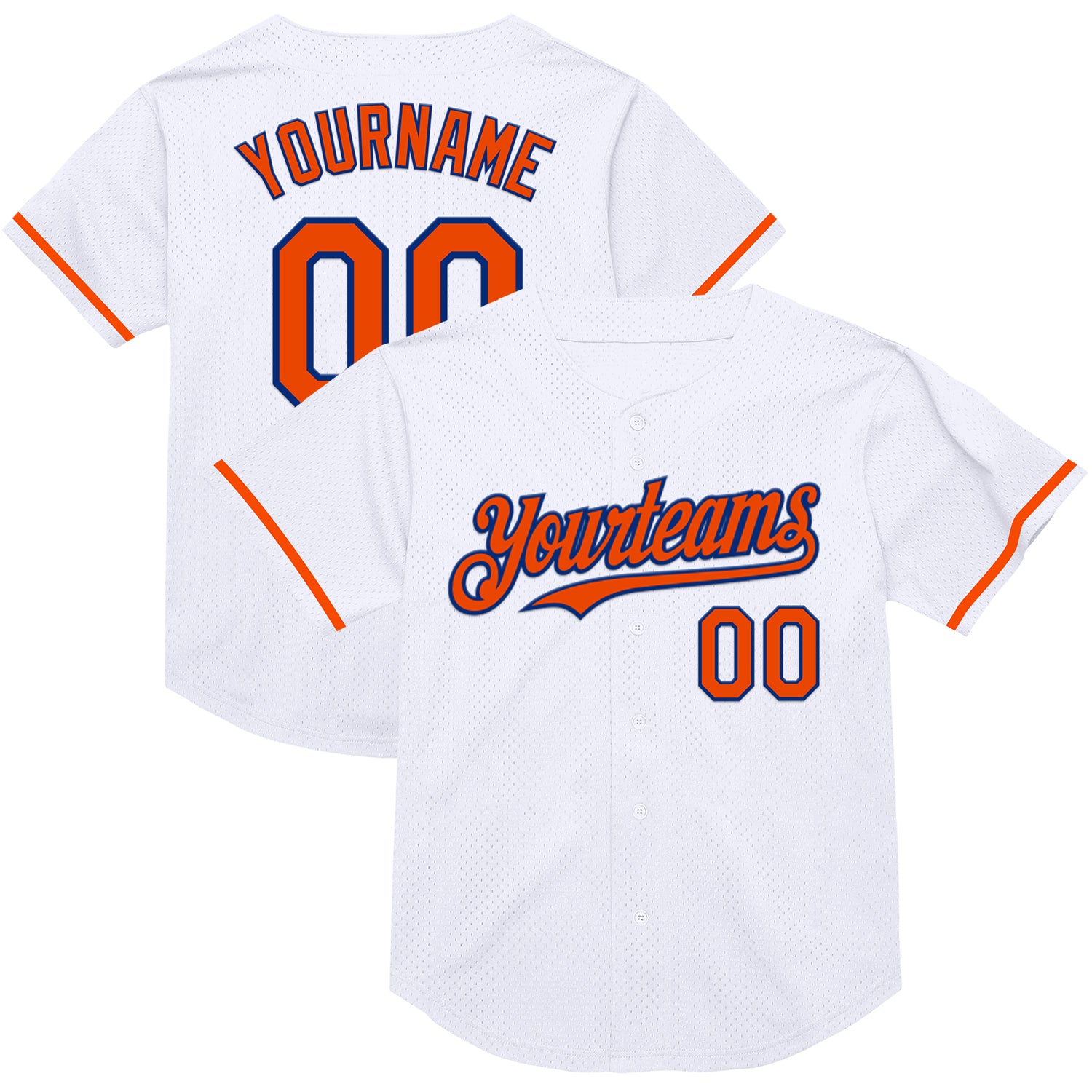 Custom Name and Number Personalized Orange-Royal Mesh Baseball Jersey - Authentic Throwback Team Jersey Personalized White