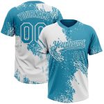 Custom Name and Number Personalized Blue 3D Pattern White Panther Softball Jersey Unisex Two-Button Design Personalized White