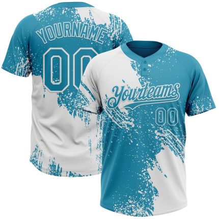 Custom Name and Number Personalized Blue 3D Pattern White Panther Softball Jersey Unisex Two-Button Design Personalized White
