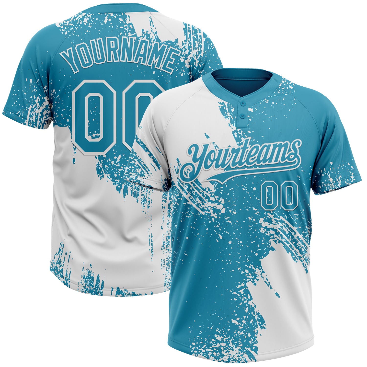 Custom Name and Number Personalized Blue 3D Pattern White Panther Softball Jersey Unisex Two-Button Design Personalized White