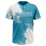 Custom Name and Number Personalized Blue 3D Pattern White Panther Softball Jersey Unisex Two-Button Design Personalized White