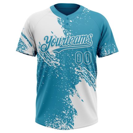 Custom Name and Number Personalized Blue 3D Pattern White Panther Softball Jersey Unisex Two-Button Design Personalized White