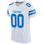 Personalized Custom Name and Number White Panther Blue-Light Gray Football Jersey - Authentic Mesh Design Personalized White