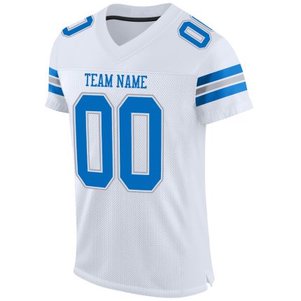 Personalized Custom Name and Number White Panther Blue-Light Gray Football Jersey - Authentic Mesh Design Personalized White