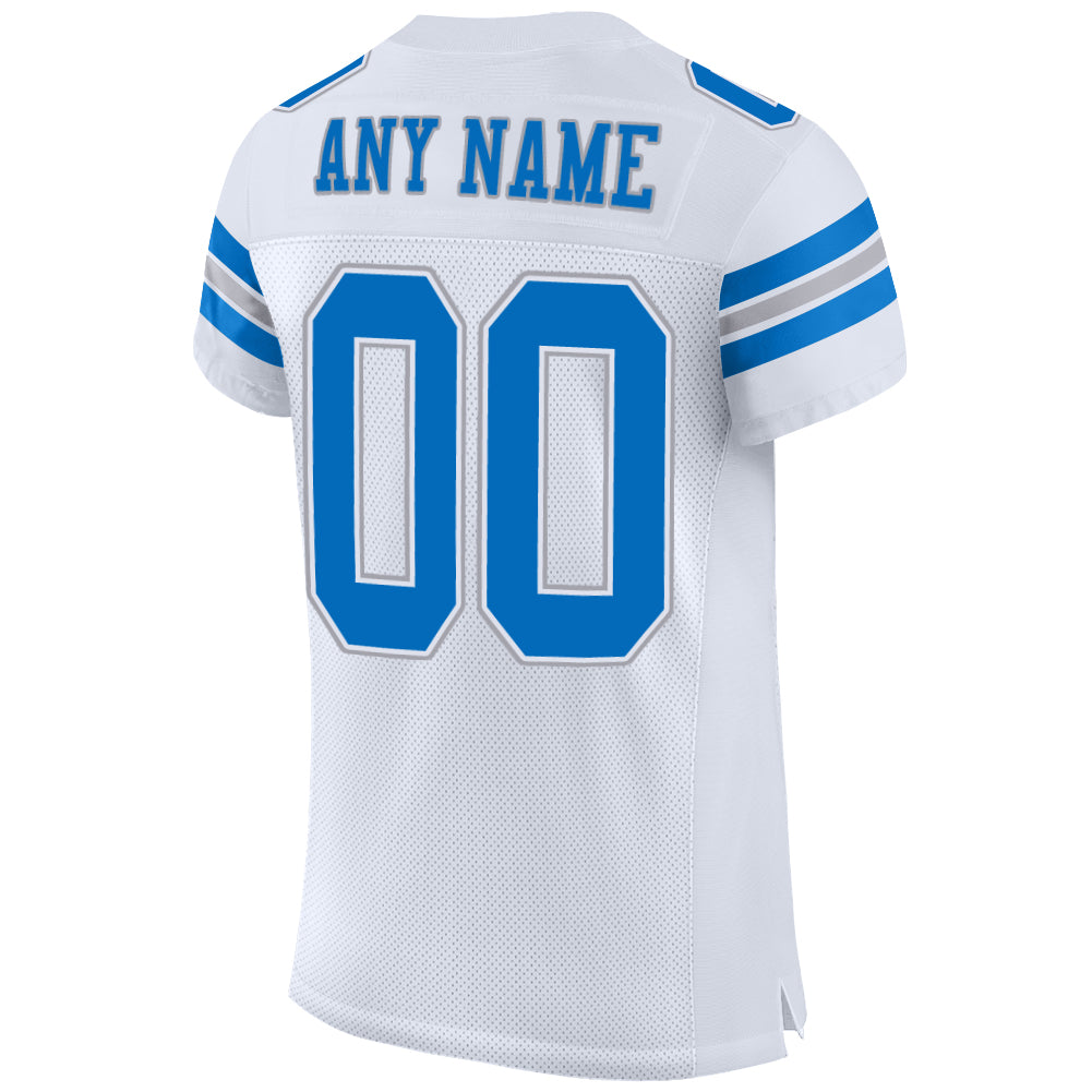 Personalized White Panther Blue-Light Gray Mesh Authentic Football Jersey Team Custom Name and Number Personalized Custom Name and Number White Panther Blue-Light Gray Football Jersey - Authentic Mesh Design Personalized White - Image 3
