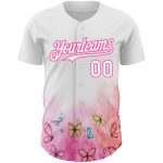 Custom 3D Butterfly Design Baseball Jersey in White and Pink - Authentic Style Personalized White Pink 3D Pattern Design