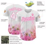 Custom 3D Butterfly Design Baseball Jersey in White and Pink - Authentic Style Personalized White Pink 3D Pattern Design