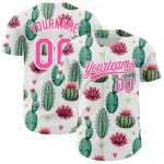 Custom Name Number Baseball Jersey Festival Cactus Design 3D Pattern White Pink Authentic Personalized White Pink 3D Pattern