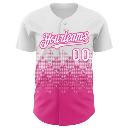 Custom Name and Number Authentic Baseball Jersey - Personalized White Pink 3D Gradient Square Pattern Design Personalized