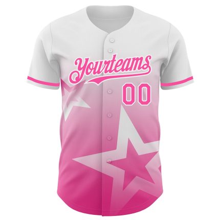 Custom Name & Number Twinkle Star Baseball Jersey - Personalized 3D Pattern Design in White & Pink Gradient Style Personalized