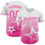 Custom Name & Number Twinkle Star Baseball Jersey - Personalized 3D Pattern Design in White & Pink Gradient Style Personalized