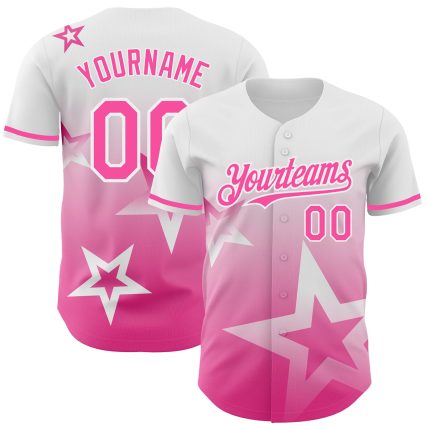 Custom Name & Number Twinkle Star Baseball Jersey - Personalized 3D Pattern Design in White & Pink Gradient Style Personalized