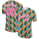 Custom Tropical Palm Leaf Performance T-Shirt with Personalized Name and Number - White Pink 3D Pattern Design Personalized
