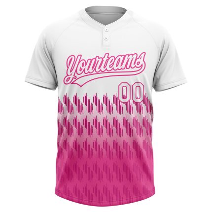 Custom Name and Number Personalized Unisex Softball Jersey with White Pink 3D Pattern Lines - Two-Button Design Personalized