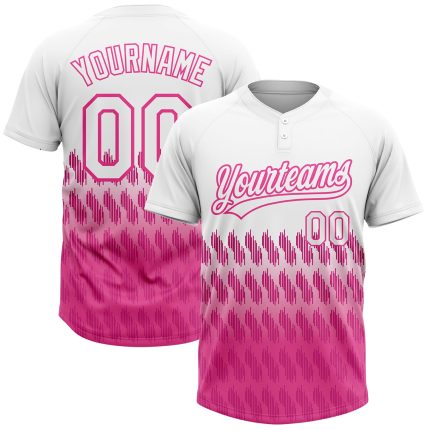 Custom Name and Number Personalized Unisex Softball Jersey with White Pink 3D Pattern Lines - Two-Button Design Personalized