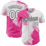 Custom Name and Number Personalized 3D Pattern Baseball Jersey - White Pink Black Abstract Brush Stroke Design Personalized