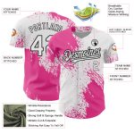Custom Name and Number Personalized 3D Pattern Baseball Jersey - White Pink Black Abstract Brush Stroke Design Personalized