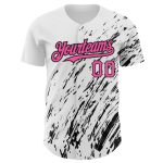 Customizable 3D Pattern Abstract Baseball Jersey with Team Name & Number - Personalized White Pink Black Design Personalized