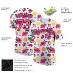 Custom Name Number T-Shirt for Summer Holidays, Personalized 3D Fruit Flower Design in White Pink-Black - Team Performance Apparel