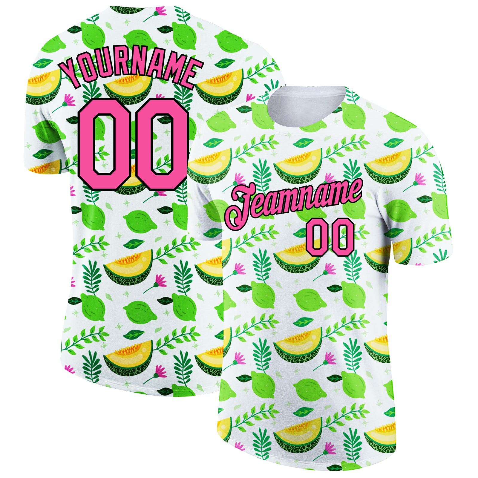 Custom Name and Number 3D Pattern Summer T-Shirt for Team - Personalized White Pink Black Fruit Design Personalized White