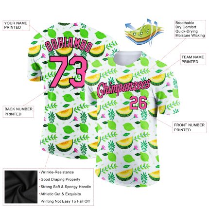 Custom Name and Number 3D Pattern Summer T-Shirt for Team - Personalized White Pink Black Fruit Design Personalized White