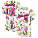 Personalized Flamingo T-Shirt with 3D Tropical Hawaii Pattern in White Pink-Black Performance Fabric Personalized White Pink-Black