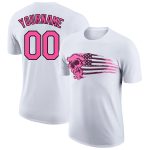 Custom Name & Number 3D Skull with American Flag Performance T-Shirt in White, Pink & Black Personalized White Pink-Black