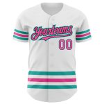 Custom Name and Number Personalized Baseball Jersey - White Pink Black Aqua Line Authentic Personalized White Pink Black-Aqua