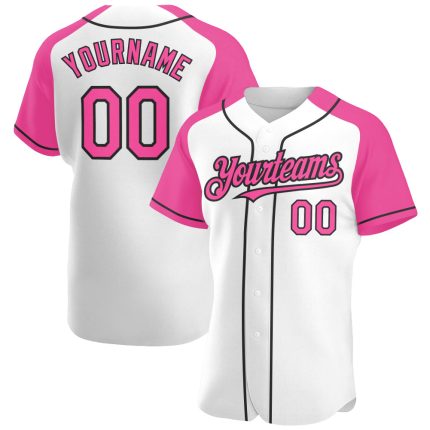 Custom Name Number Baseball Jersey - Personalized Pink Black White Authentic Raglan Sleeves Team Apparel Personalized White