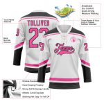 Custom Name and Number Personalized Hockey Jersey - White Pink Black Lace Neck Design Personalized White Pink-Black Hockey