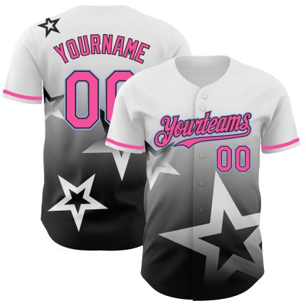 Custom Gradient Twinkle Star Baseball Jersey with Personalized Name & Number - White Pink Black Light Blue 3D Pattern Design