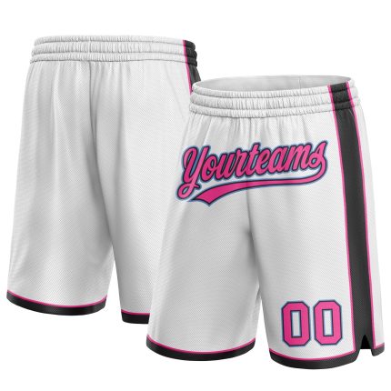 Custom Name Number Basketball Shorts in White Pink Black Light Blue - Personalized Team Apparel Personalized White Pink Black-Light