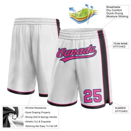 Custom Name Number Basketball Shorts in White Pink Black Light Blue - Personalized Team Apparel Personalized White Pink Black-Light