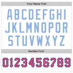 Custom Baseball Jersey with Personalized Name and Number in White, Pink, Black and Light Blue Raglan Sleeves Personalized