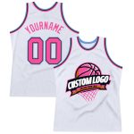 Custom Name Number Authentic Throwback Basketball Jersey - Personalized White Pink Black-Light Blue Team Jersey Personalized
