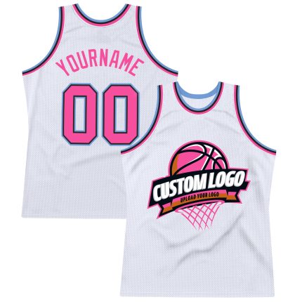 Custom Name Number Authentic Throwback Basketball Jersey - Personalized White Pink Black-Light Blue Team Jersey Personalized