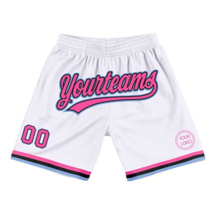 Custom Team Basketball Shorts with Name and Number - Personalized White Pink Black-Light Blue Authentic Throwback Personalized
