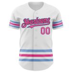 Custom Authentic Baseball Jersey - Personalized White Pink Black Light Blue Line with Name and Number Personalized White