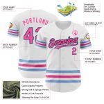 Custom Authentic Baseball Jersey - Personalized White Pink Black Light Blue Line with Name and Number Personalized White